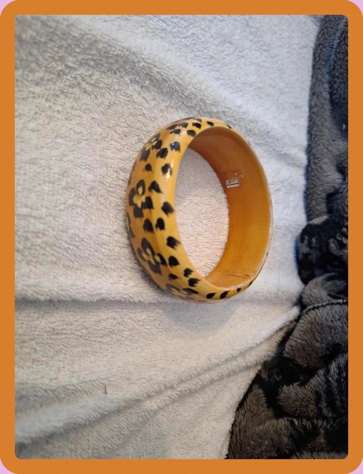 Pulsera vintage ancha con estampado de leopardo / flores mostaza y negro – photo 2